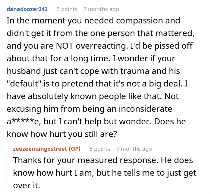 Reddit conversation about wife scared and bruised in ER while husband is busy with TikTok and takeout, emotional check out. Reddit conversation about wife scared and bruised in ER while husband is busy with TikTok and takeout, emotional check out.