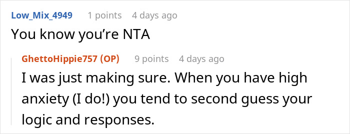 Screenshot of a Reddit conversation discussing a neighbor complaining about a woman’s outfit and her husband staring.