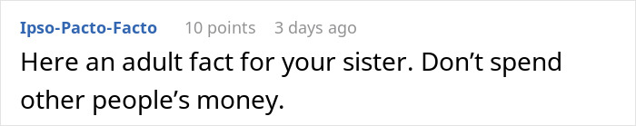 Comment on a forum screen showing text about not spending other people’s money after finding out they’re treating the table. Comment on a forum screen showing text about not spending other people’s money after finding out they’re treating the table.