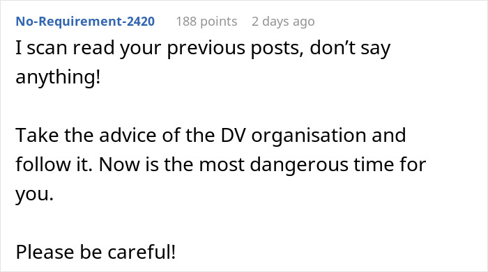 Screenshot of online comment warning about the danger in a home with a jobless partner’s anger and toxic spending habits. Screenshot of online comment warning about the danger in a home with a jobless partner’s anger and toxic spending habits.