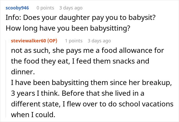 Conversation about a woman’s mom booking a vacation and not babysitting her two kids, discussing babysitting details. Conversation about a woman’s mom booking a vacation and not babysitting her two kids, discussing babysitting details.