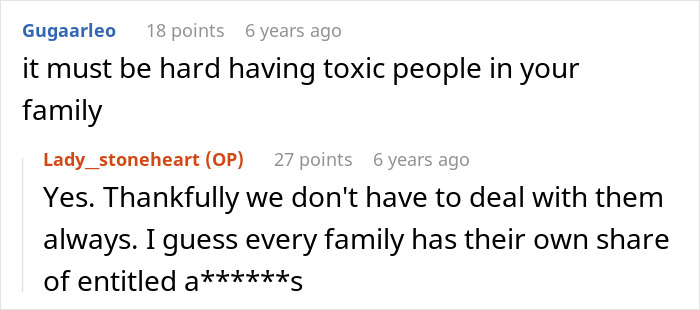 Online conversation about girl’s 11th birthday spoiled by visiting relatives demanding cake, gifts, and full attention.