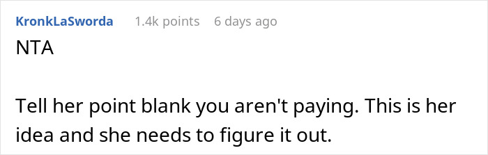 Screenshot of an online comment discussing MIL expecting DIL to pay for a birthday dinner for eight at a fancy restaurant. Screenshot of an online comment discussing MIL expecting DIL to pay for a birthday dinner for eight at a fancy restaurant.