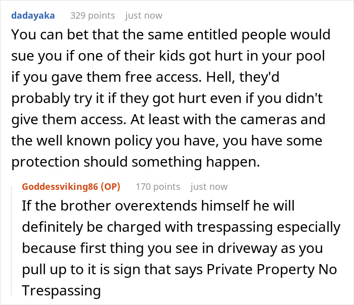 Discussion about neighbors sending relatives to use a private pool without consent and issues of trespassing signs. Discussion about neighbors sending relatives to use a private pool without consent and issues of trespassing signs.