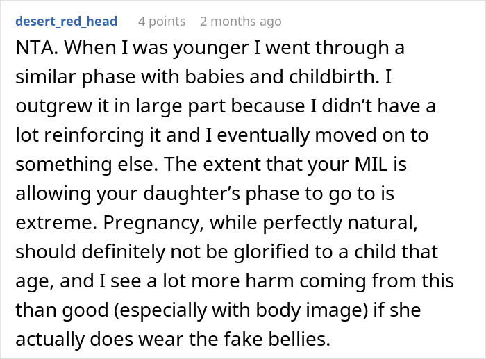 Reddit comment discussing a mom furious over MIL’s weird gift to her pregnancy-obsessed 6-year-old child. Reddit comment discussing a mom furious over MIL’s weird gift to her pregnancy-obsessed 6-year-old child.