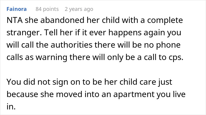 Comment discussing a woman abandoning her child with a stranger roommate, warning of consequences and CPS involvement. Comment discussing a woman abandoning her child with a stranger roommate, warning of consequences and CPS involvement.