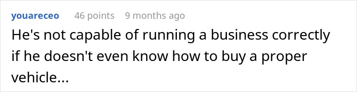 Comment on a forum criticizing a boss who made workers admire his new truck before telling them their pay is late. Comment on a forum criticizing a boss who made workers admire his new truck before telling them their pay is late.