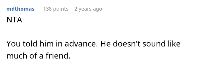 Screenshot of a Reddit comment discussing a friend laughing off vegan’s warning about paying only for his food. Screenshot of a Reddit comment discussing a friend laughing off vegan’s warning about paying only for his food.