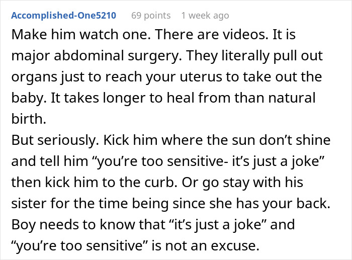 Screenshot of a Reddit comment explaining the severity of traumatic birth and the boyfriend’s misunderstanding of the healing process. Screenshot of a Reddit comment explaining the severity of traumatic birth and the boyfriend’s misunderstanding of the healing process.