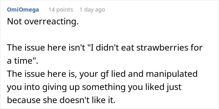 Text conversation about partner upset with girlfriend over strawberry allergy, discussing manipulation and trust issues. Text conversation about partner upset with girlfriend over strawberry allergy, discussing manipulation and trust issues.
