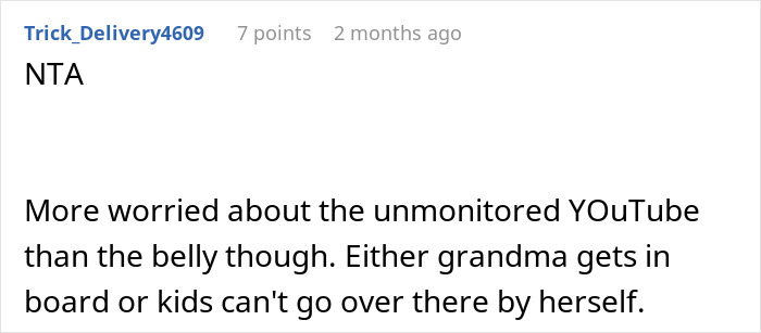 Comment discussing concern over unmonitored YouTube and grandma’s gift, involving a pregnancy-obsessed 6-year-old child. Comment discussing concern over unmonitored YouTube and grandma’s gift, involving a pregnancy-obsessed 6-year-old child.