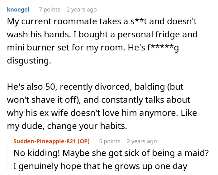 Text conversation about a roommate stealing food and poor hygiene, discussing revenge on a roommate stealing food. Text conversation about a roommate stealing food and poor hygiene, discussing revenge on a roommate stealing food.