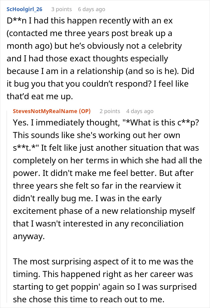 User comments discussing the experience and emotions of dating a famous actress and dealing with relationship challenges.