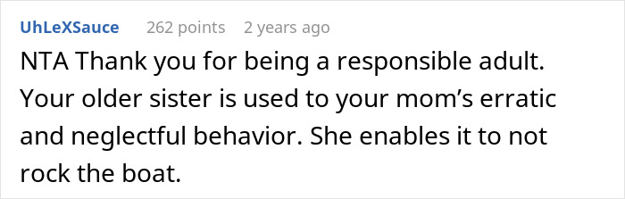 Screenshot of a Reddit comment praising a man for responsibly calling CPS after mom left his little sisters alone. Screenshot of a Reddit comment praising a man for responsibly calling CPS after mom left his little sisters alone.
