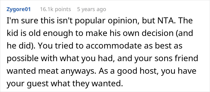 Comment discussing a teen eating meat at a friend’s house despite parents forcing him to be vegan. Comment discussing a teen eating meat at a friend’s house despite parents forcing him to be vegan.