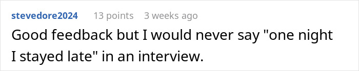 User sharing feedback about interview tips, reflecting on professional career coach advice to ace interviews and land jobs.