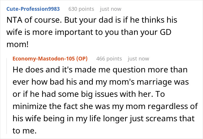 Screenshot of a Reddit conversation discussing a dad seeing his grandbaby as a sign from his late wife and a naming dispute. Screenshot of a Reddit conversation discussing a dad seeing his grandbaby as a sign from his late wife and a naming dispute.