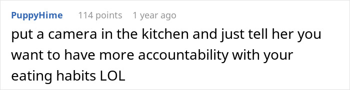 Comment text on a social media post about middle-aged woman with a shopping habit stealing roommate’s food and accountability.