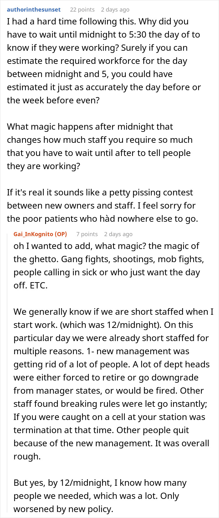 Medical facility faces disaster after worker follows new policy causing staff shortages and operational chaos. Medical facility faces disaster after worker follows new policy causing staff shortages and operational chaos.