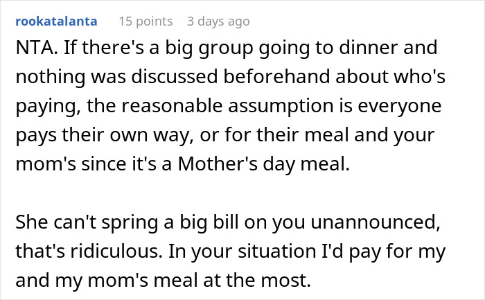 Comment explaining refusal to pay after unexpectedly treating the table during a group dinner. Comment explaining refusal to pay after unexpectedly treating the table during a group dinner.