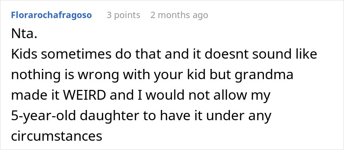 Reddit comment discussing a mom furious over MIL's weird gift to her pregnancy-obsessed 6-year-old child. Reddit comment discussing a mom furious over MIL's weird gift to her pregnancy-obsessed 6-year-old child.