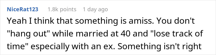 Comment expressing suspicion about wife’s catch-up with her ex leading to a sleepover, husband left wondering what’s going on. Comment expressing suspicion about wife’s catch-up with her ex leading to a sleepover, husband left wondering what’s going on.