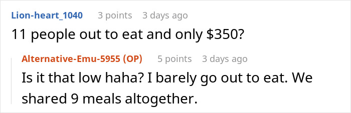 Screenshot of a forum discussion where a person discovers they are treating the table and refuses to pay after dinner. Screenshot of a forum discussion where a person discovers they are treating the table and refuses to pay after dinner.