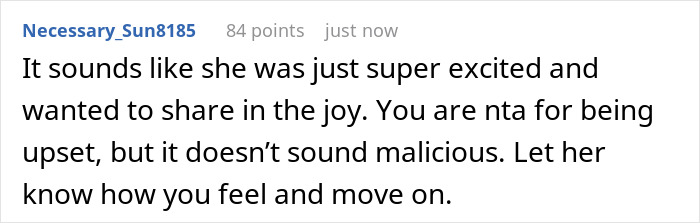 Screenshot of online comment discussing emotions after a baby shower hosted by a woman facing fertility struggles. Screenshot of online comment discussing emotions after a baby shower hosted by a woman facing fertility struggles.