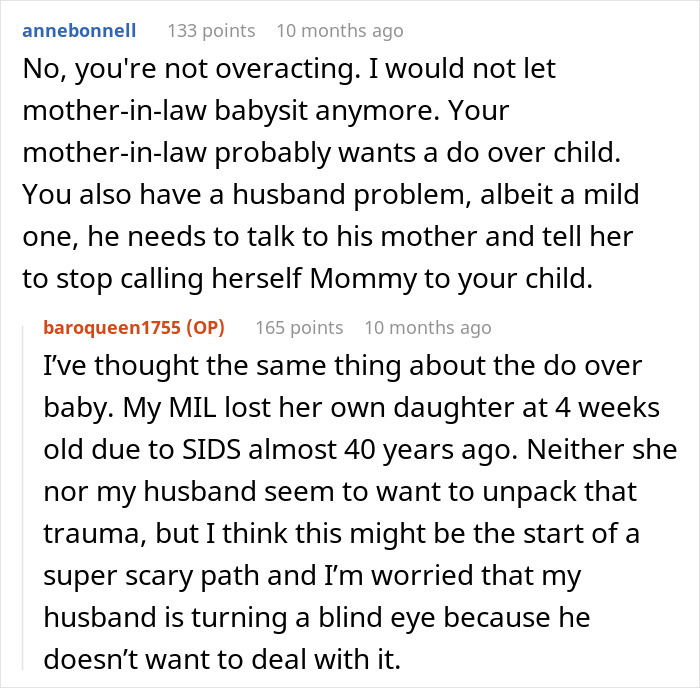 Comments discussing a mother-in-law who calls herself mommy to the child causing family tension and unresolved trauma. Comments discussing a mother-in-law who calls herself mommy to the child causing family tension and unresolved trauma.