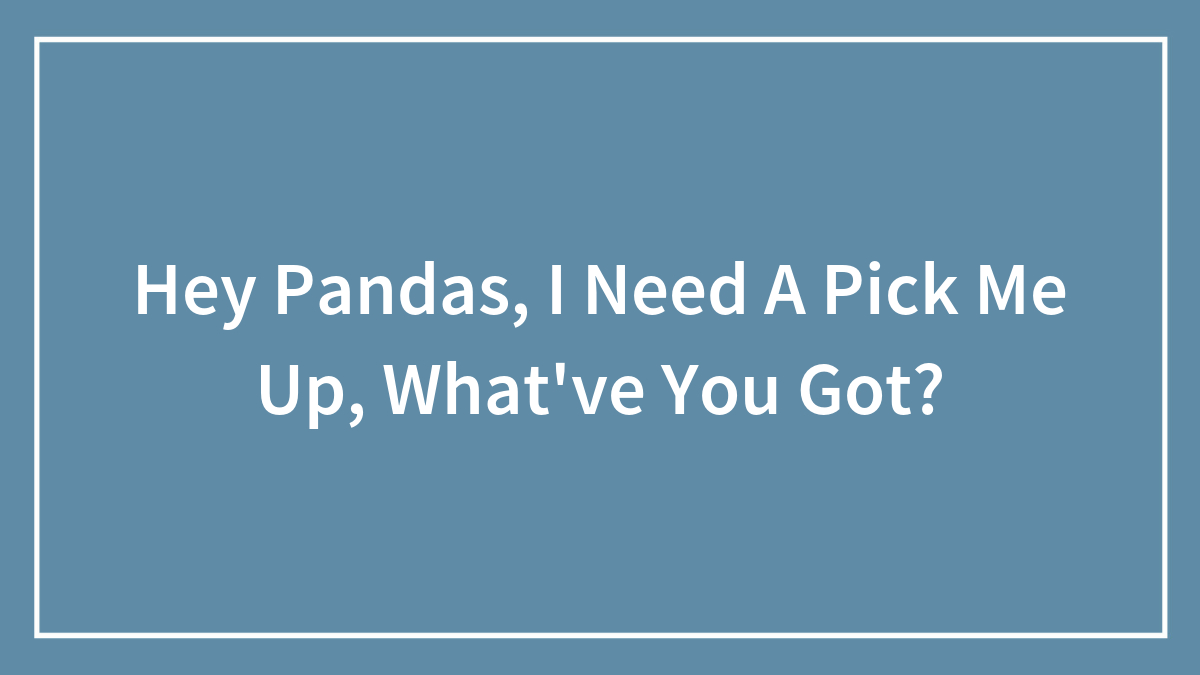 Text on a blue background asking pandas for a pick me up and what they have to offer.