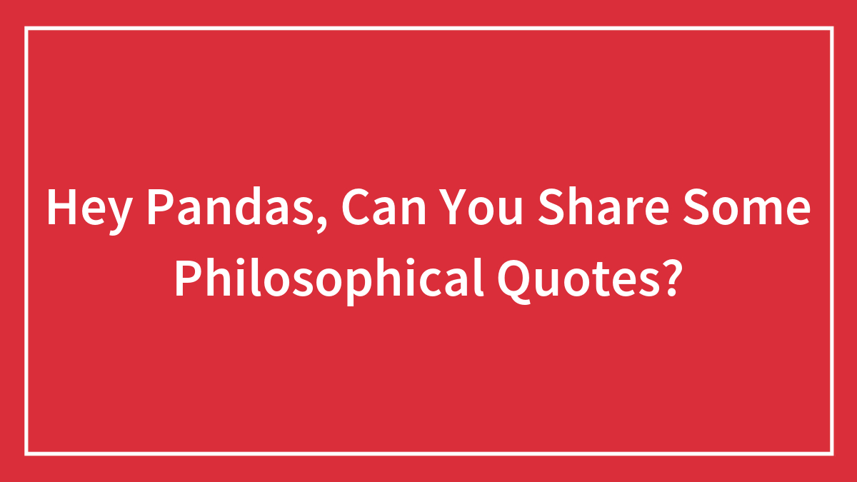 Red background with white text asking hey pandas to share some philosophical quotes in a simple framed design.