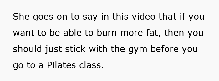 Text excerpt about a woman’s controversial opinion that people 200 lbs and over should avoid Pilates classes. Text excerpt about a woman’s controversial opinion that people 200 lbs and over should avoid Pilates classes.