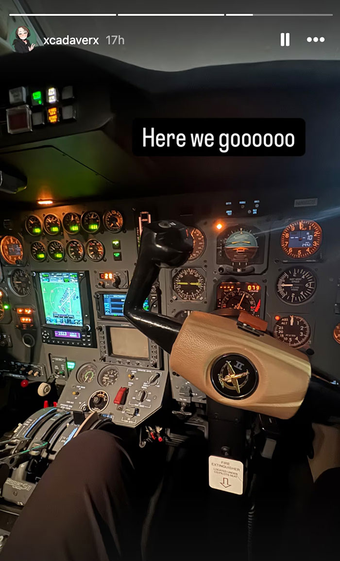 Cockpit view of a plane with controls and instruments illuminated, showing a chilling post from the famous drummer. Cockpit view of a plane with controls and instruments illuminated, showing a chilling post from the famous drummer.