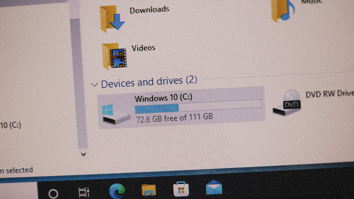Close-up of a computer screen showing Windows 10 drive details, relevant to tech guys finding weird or disturbing files.