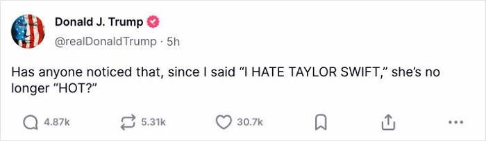 Screenshot of a tweet from Donald Trump mentioning Taylor Swift amid Elon Musk’s reaction to body-shaming controversy. Screenshot of a tweet from Donald Trump mentioning Taylor Swift amid Elon Musk’s reaction to body-shaming controversy.