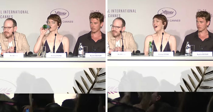 Emma Stone at Cannes press conference responding to a reporter who called her by her real name. Emma Stone at Cannes press conference responding to a reporter who called her by her real name.