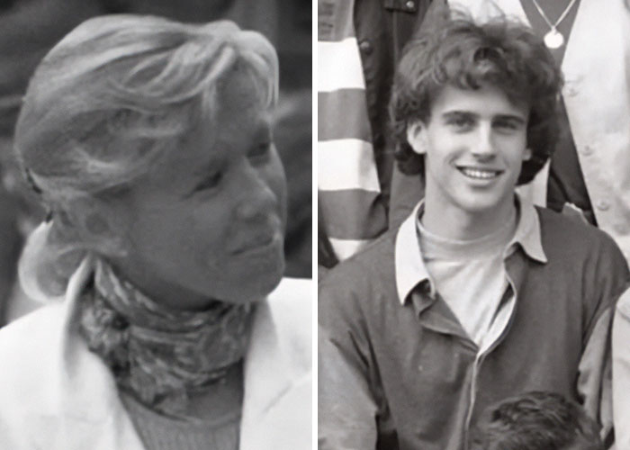 Black and white side-by-side images showing a woman and a smiling young man, related to lip reader revealing Macron’s wife’s words. Black and white side-by-side images showing a woman and a smiling young man, related to lip reader revealing Macron’s wife’s words.