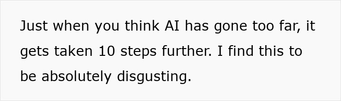 Text expressing concern about AI in job interviews, stating it has gone too far and is absolutely disgusting. Text expressing concern about AI in job interviews, stating it has gone too far and is absolutely disgusting.