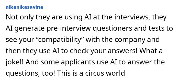 Text about companies using AI for job interviews, generating questions and assessing answers, disturbing applicants online. Text about companies using AI for job interviews, generating questions and assessing answers, disturbing applicants online.