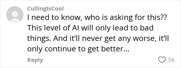 Comment expressing concern about AI model creating incredibly realistic videos and its potential negative impact. Comment expressing concern about AI model creating incredibly realistic videos and its potential negative impact.