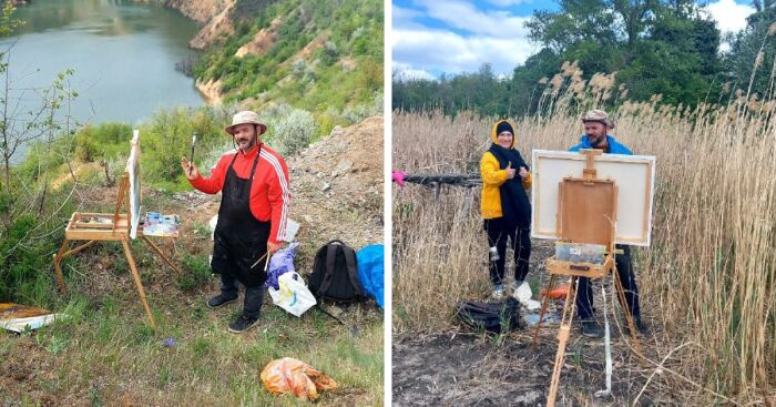 A spontaneous art journey by a river and in a field, capturing moments from chaos to canvas in nature settings.