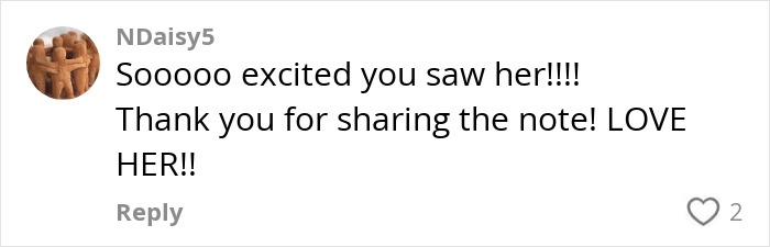 Comment expressing excitement about Meghan Markle's note to flight attendant going viral and appreciation for sharing it. Comment expressing excitement about Meghan Markle's note to flight attendant going viral and appreciation for sharing it.