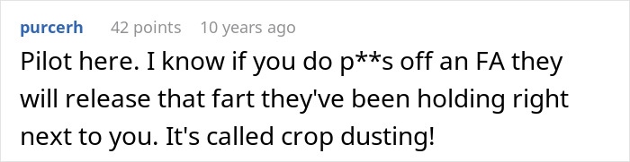 Screenshot of a Reddit comment where a pilot humorously warns about passenger habits that annoy flight attendants. Screenshot of a Reddit comment where a pilot humorously warns about passenger habits that annoy flight attendants.