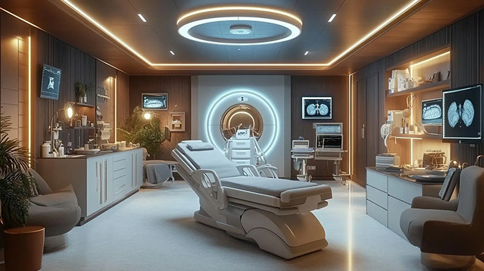 Luxurious high-tech underground medical room with advanced imaging devices in secret US $21 trillion city for the rich and powerful. Luxurious high-tech underground medical room with advanced imaging devices in secret US $21 trillion city for the rich and powerful.