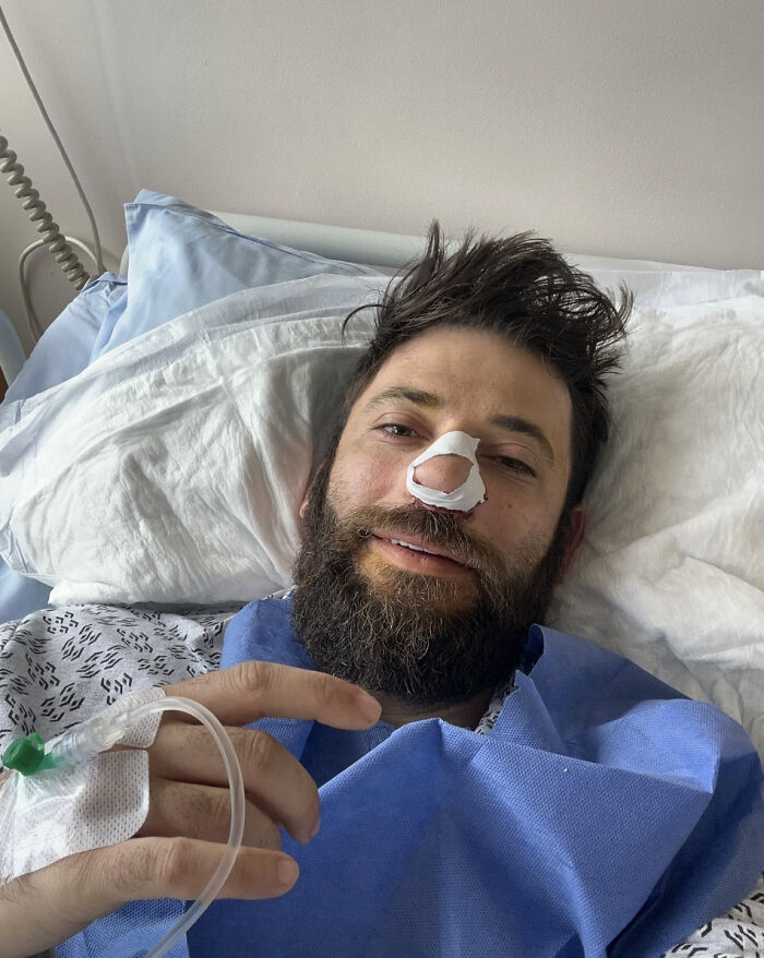 Actor who played Viktor Krum in Harry Potter lying in hospital bed with nose bandaged after emergency surgery. Actor who played Viktor Krum in Harry Potter lying in hospital bed with nose bandaged after emergency surgery.