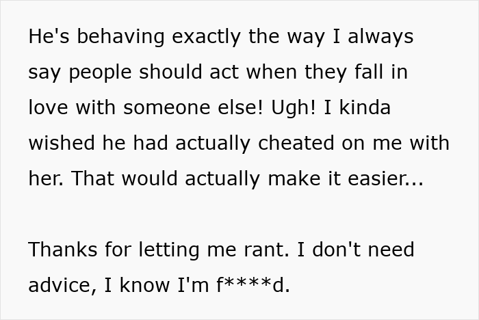 Text post describing a woman's husband leaving her after being hit on for the first time in his life. Text post describing a woman's husband leaving her after being hit on for the first time in his life.