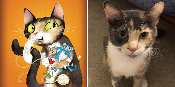 Illustrated and real cat portraits capturing wild, sweet, and silly sides of pets by Chris Beetow.