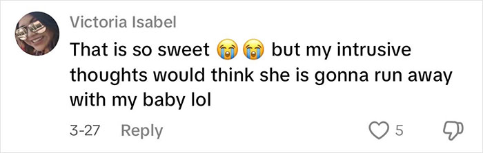 Screenshot of a social media comment reacting emotionally to a viral story about a Japanese waitress helping a traveling mom and dad. Screenshot of a social media comment reacting emotionally to a viral story about a Japanese waitress helping a traveling mom and dad.