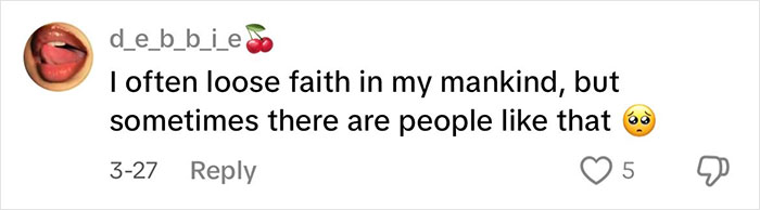 Screenshot of a social media comment on the internet reacting to a viral Japanese waitress helping a traveling mom and dad. Screenshot of a social media comment on the internet reacting to a viral Japanese waitress helping a traveling mom and dad.