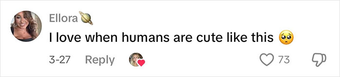 Screenshot of a social media comment expressing love for a cute moment involving a Japanese waitress helping travelers. Screenshot of a social media comment expressing love for a cute moment involving a Japanese waitress helping travelers.